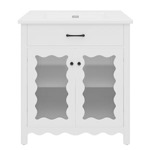 English Elm Christopher Knight Home® - 30 Inches Bathroom Vanity With Tempered Glass Doors, Space-Saving Design, White Rubber Wood Style N817P299499W