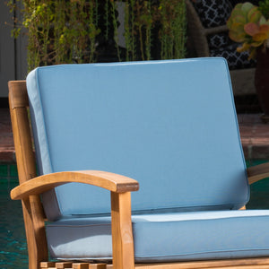 English Elm Christopher Knight Home® - Outdoor Wooden Club Chairs Set 4-Pc Teak Finish with Water-Resistant Blue Cushions, Deep-Seated Comfort, Sturdy Acacia Wood 57973.00BLU-4