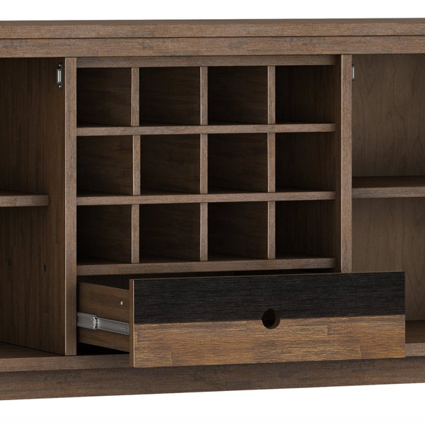 English Elm Clarkson Solid Acacia Sideboard with Wine Rack Mid-century Dining Storage Cabinet B136P439020