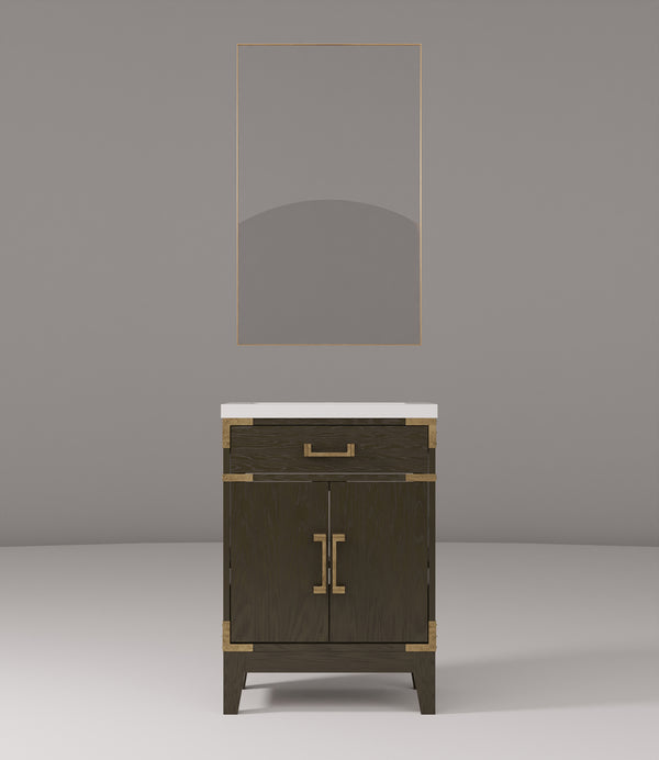 English Elm Brown Oak Single Bath Vanity 24"W x 18"D with Polished Acrylic Top, Soft-Close Cabinet & 18" Mirror B2731S01451