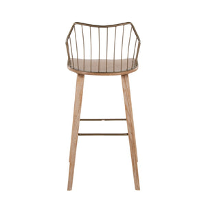 English Elm Fixed-height Farmhouse Barstool Whitewashed Spindle Back Antique Copper Frame Indoor B202P471174