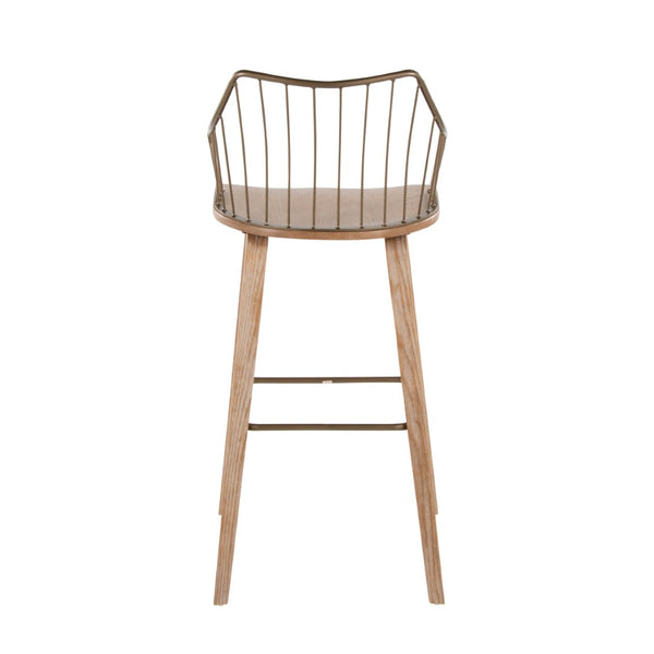 English Elm Fixed-height Farmhouse Barstool Whitewashed Spindle Back Antique Copper Frame Indoor B202P471174