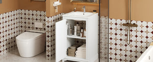 English Elm 20-inch Bathroom Vanity with Ceramic Sink, Modern Freestanding Single Vanity with Soft-Close Doors and Adjustable Shelf for Ample Organized Storage White N710P317678K