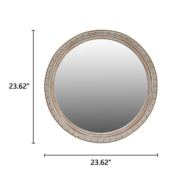 English Elm Round Rattan Textured Wall Mirror Natural Woven Frame Bohemian Accent for Any Room W2295P414104