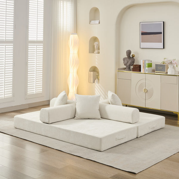 English Elm Comfy Chenille Convertible Folding Mattress Couch Sofa Bed with Armrest, Space-Saving, No Assembly Needed Beige W1143P330248