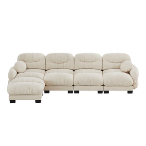 English Elm Pleated Chenille Sectional Sofa with Ottoman Ergonomic Foam Curved Armrests Living Room Beige W5656S00044
