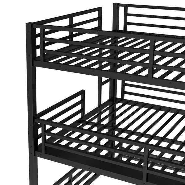English Elm Queen Metal Triple Bunk Bed - Space-Saving Design With Safety Guardrails & Noise Reduction, Black Finish W1580S00176-GIGA