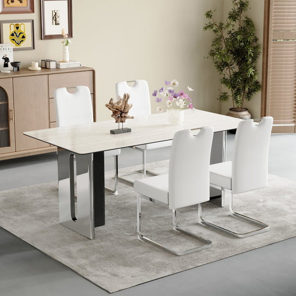 English Elm Set Of 4 White Ergonomic Dining Chairs With Thick Cushion, Built-In Springs For Ultimate Comfort W3226P279079-GIGA