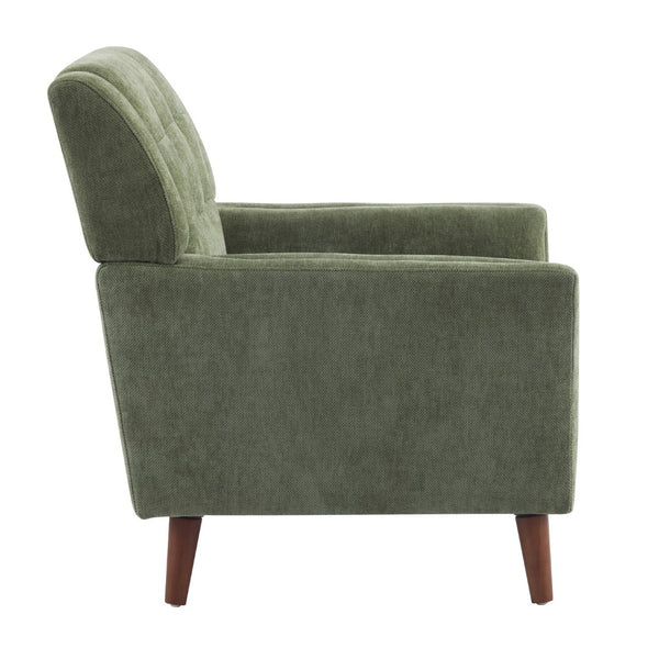 English Elm Mid-century Waffle Tufted Club Chair Solid Wood Splayed Legs Reading Lounge Accent Green,Walnut N776P379535G