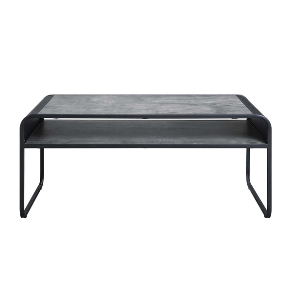 English Elm Metal Frame Coffee Table With Open Shelf – Industrial-Modern Design In Concrete Gray & Black Finish B016P323362