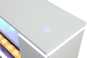 English Elm Contemporary TV Stand with Built-In Electric Fireplace, Heater, Glass Shelves & Modern Mixed-Material Finish White 21 L x 76 W x 33 H B2741P398852