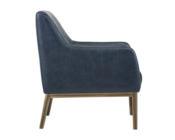 Sunpan Wolfe Lounge Chair - Retro Mid-Century Design with Channel Stitching and Rustic Bronze Steel Frame Vintage Blue