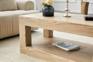 English Elm Modern Two Tier Rectangular Coffee Table with Open Shelf Mdf Living Room Storage W3875P389552