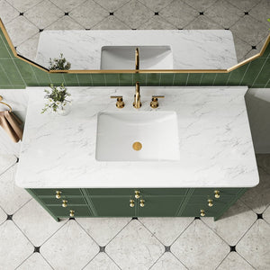English Elm Fully Assembled 48'' Green Bathroom Vanity With Solid Wood, Engineered Marble Top & Soft-Close Drawers W1826P308982