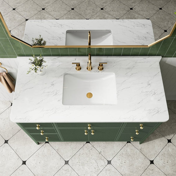 English Elm Fully Assembled 48'' Green Bathroom Vanity With Solid Wood, Engineered Marble Top & Soft-Close Drawers W1826P308982