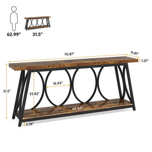English Elm Hall Console Table Industrial Rustic Two Tier Wood Tone Metal Frame Entryway Sofa T3971P452060