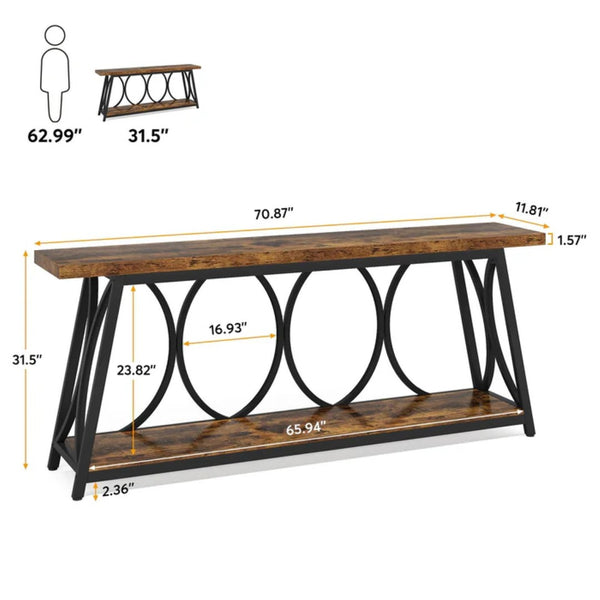 English Elm Hall Console Table Industrial Rustic Two Tier Wood Tone Metal Frame Entryway Sofa T3971P452060