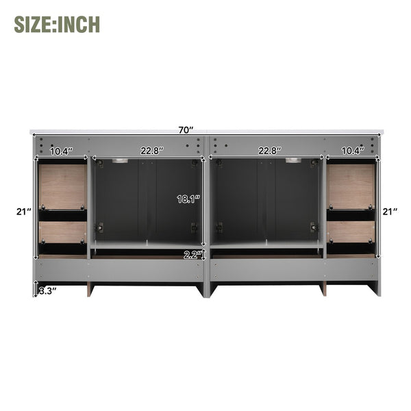 English Elm 72-inch Shaker Double Bathroom Vanity Gray Mdf with Resin Basins and Soft Close Storage N729P000030E