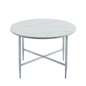 English Elm Sintered Stone Square Dining Table with Hand Hammered Iron X Base Artisan Craft Forged Pewter N771P400389Y