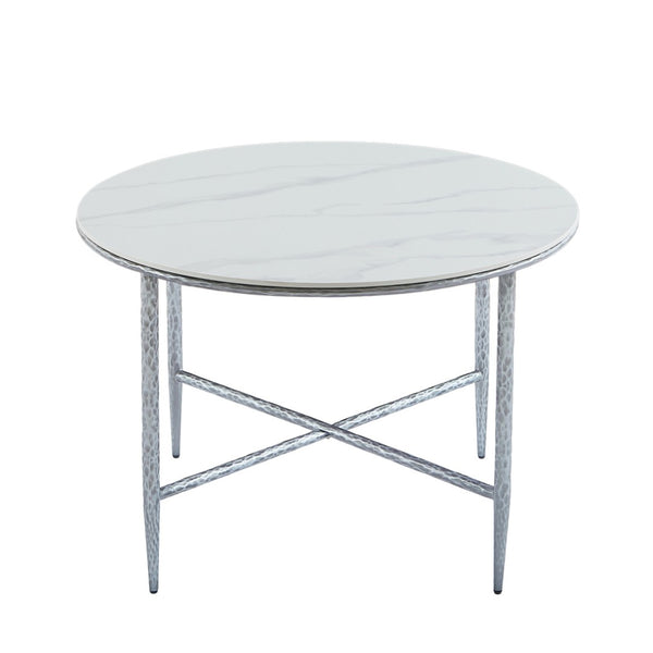 English Elm Sintered Stone Square Dining Table with Hand Hammered Iron X Base Artisan Craft Forged Pewter N771P400389Y