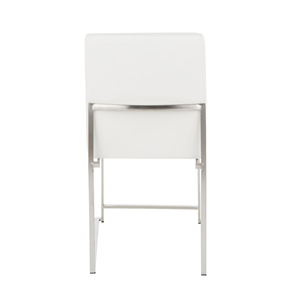 English Elm High Back Fuji Contemporary Dining Chair Set - Stylish White Faux Leather & Stainless Steel Design B202P223565