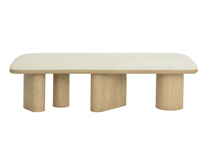 Sunpan HIRO Bench - Sculptural Light Oak Design with Geralt Linen Cushion for Modern Interiors, 64" W 112354