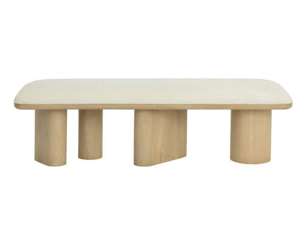 Sunpan HIRO Bench - Sculptural Light Oak Design with Geralt Linen Cushion for Modern Interiors, 64" W 112354
