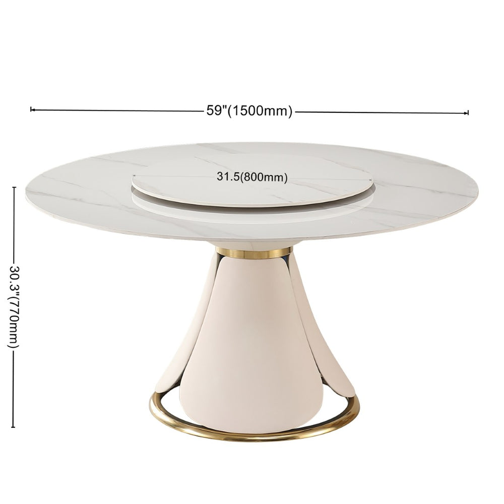 English Elm 59.05"modern Sintered Stone Round Dining Table Lazy Susan Pedestal Seats 8 W509S00180