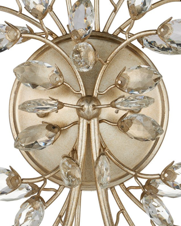 Currey & Company Forget-me-not Elegant Wall Sconce With Crystal Flowers And Dimmable Lights For Luxurious Decor Silver Crystal ,Metal 5000-0276-currey-company