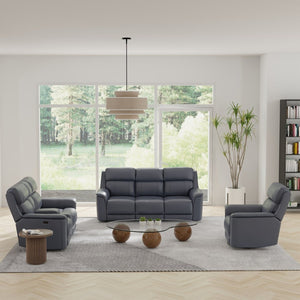 English Elm Oslo Genuine Leather Power Reclining Sofa Set with Usb Charging and Swivel Glider Sapphire Blue B339S00006