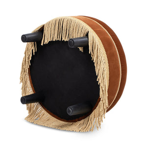 English Elm Jennifer Taylor Home - Yolanda Round 24" Upholstered Accent Ottoman in Performance Velvet with Tassel Fringe, Durable Build Burnt Orange B2719P358853