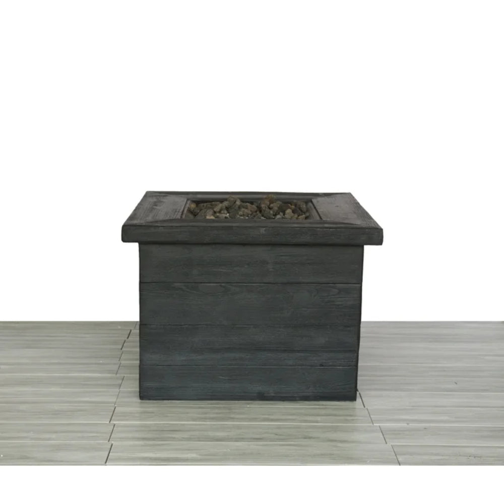 English Elm Fibre Concrete Outdoor Fire Pit Table with Wood Grain Texture and Tank Storage B120P204209