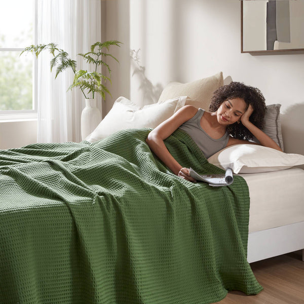 English Elm K1PC King Cotton Waffle Blanket 300gsm Lightweight Breathable 108"x90" Cozy Luxury Throw Bedspread B035P341142
