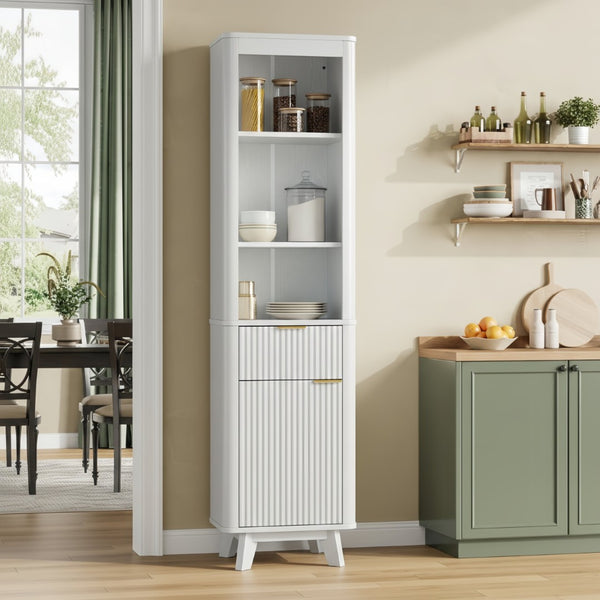 English Elm 68" Tall Fluted Freestanding Storage Cabinet with Drawer and Adjustable Shelf for Bathroom White N817P375218W