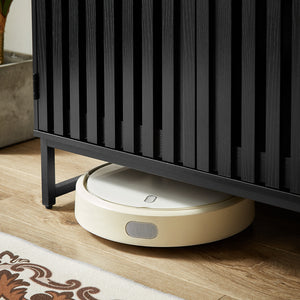 English Elm Cabinet Black Slatted Grille 6-Drawer Dresser, Modern MDF Sideboard with Metal Legs & Adjustable Shelves W578P193310