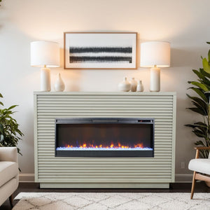 English Elm 62 Inch Fireplace Mantel with 42" Electric Insert, Poplar & Okume Veneer, Remote, Heats 400 Sq Ft Beige B108P255367