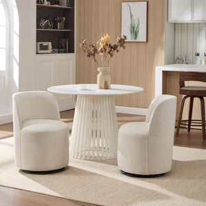 English Elm Set Swivel Barrel Accent Chair Armless Linen Upholstered Compact Seat for Dining Vanity Bedroom Beige W3244P454053