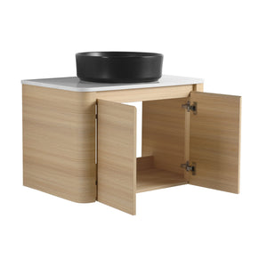 English Elm 30'' Wall-Mounted Bathroom Vanity With Ceramic Art Sink, Soft-Close Doors & Space-Saving Design W999S00463