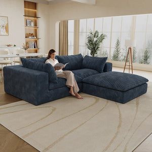 English Elm 39.8" Cloud Modular Sofa Plush Corduroy Deep Seat Feather Fill Living Room Couch Blue W2824S00191