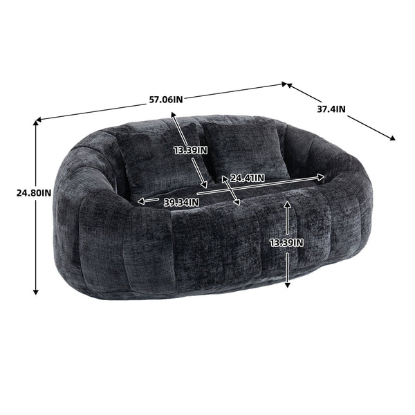 English Elm Bean Bean Bag Sofa High-Density Memory Foam Two-Seater Lounger High Back Chenille Cozy Support Black W395P181440