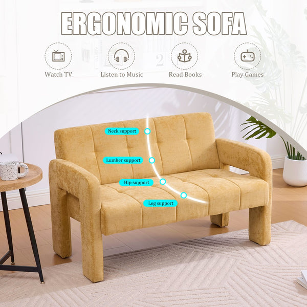 English Elm Nordic Ergonomic Double Armchair Upholstered Chenille Sofa 2-Seater Compact Lounge Chair 550LB Capacity Yellow W395P380536
