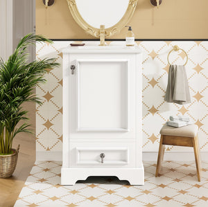 English Elm 20 Inch Bathroom Vanity with Ceramic Sink, Soft-Close Door, Adjustable Shelf, Smart Storage Organizing Design White N729P299505K