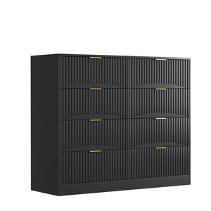 English Elm Modern Six Drawer Chest with Wavy Textured Fronts Sleek Matte Storage for Any Room Black W409P307537