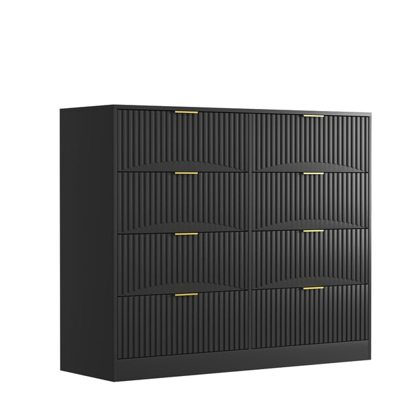 English Elm Modern Six Drawer Chest with Wavy Textured Fronts Sleek Matte Storage for Any Room Black W409P307537