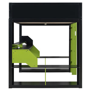 English Elm Full Size Gaming Loft Bed with Rgb Lighting Built-in Desk and Usb Charging Ports Green LT000275AAF