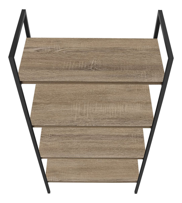 English Elm Bookshelf, 4-Tier Space-Saving Bookcase with Dark Wood-Look Laminate and Black Metal Frame for Home Decor taupe 50 L x 14 W x 4 H B2710P219958