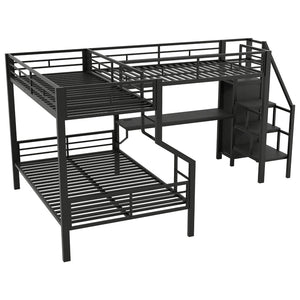 English Elm Twin Over Full L-shaped Bunk Bed with Wardrobe Desk and Usb Charging Ports N7500004100B