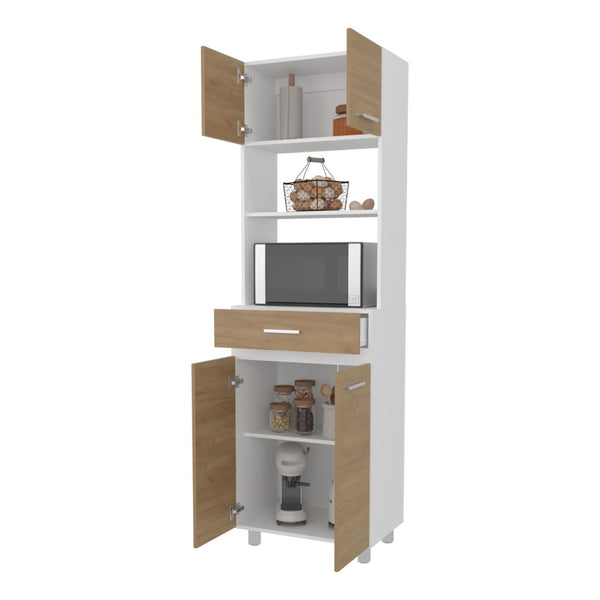 English Elm Tall Freestanding Pantry Cabinet with Microwave Shelf Drawer and Enclosed Storage B128P458629