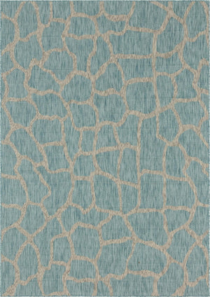 Unique Loom Outdoor Safari Giraffe Machine Made Animal Print Rug Light Aqua, Gray/Ivory 9' 0" x 12' 0"