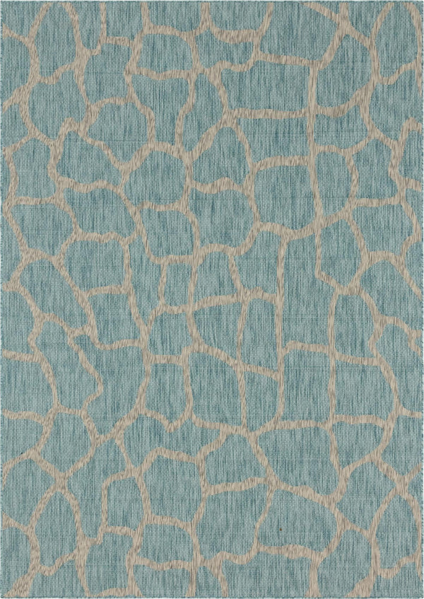 Unique Loom Outdoor Safari Giraffe Machine Made Animal Print Rug Light Aqua, Gray/Ivory 9' 0" x 12' 0"